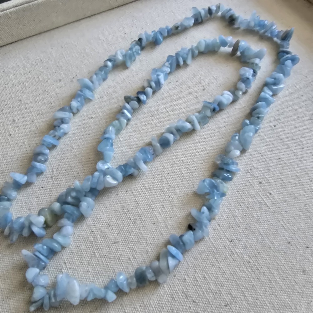 36" Aquamarine Chip Bead Necklace – Natural Blue Gemstone Strand - Picture 10 of 10